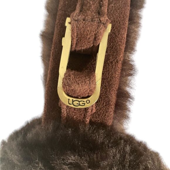 UGG Women’s Brown Genuine Leather Australia Classic Double U Logo Earmuff One Sz - Picture 4 of 11